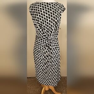 Lauren Ralf Lauren black white diamond pattern midi dress knotted at the waist